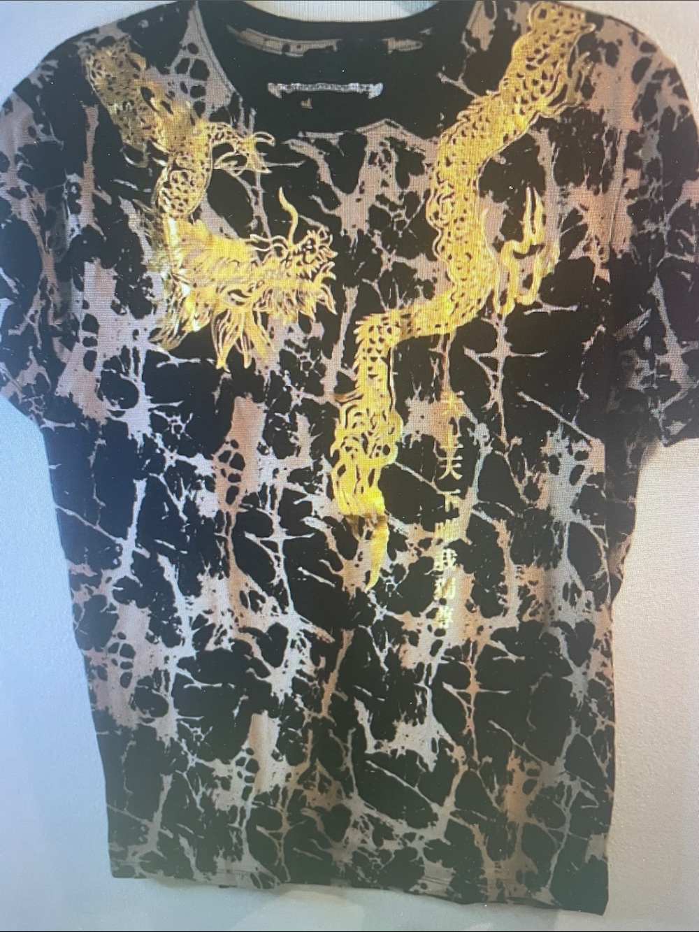 Kids Black Tie-Dye Tee with Gold Dragon Graphic